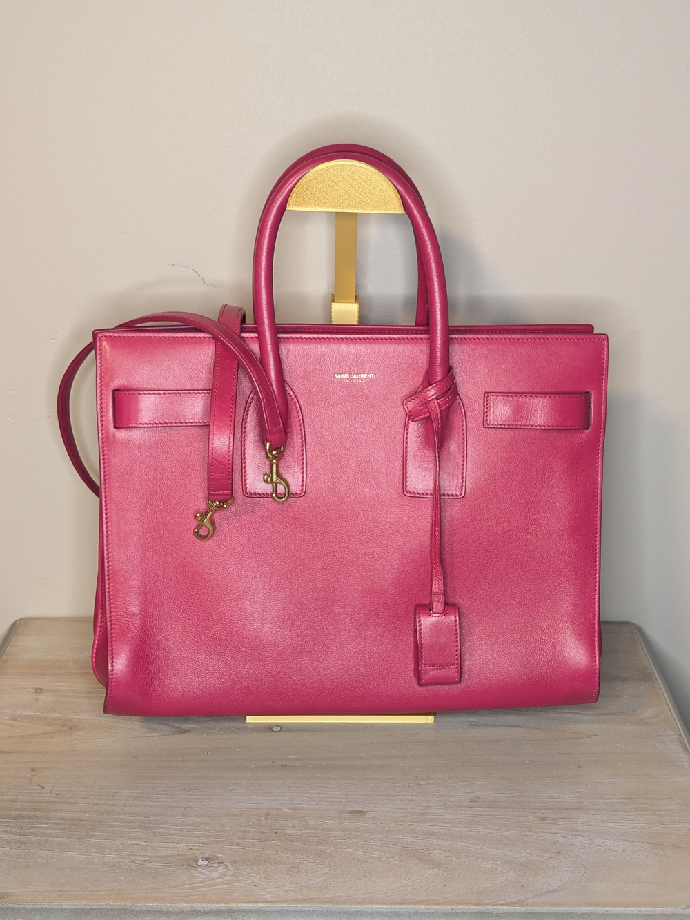 Saint Laurent Hot Pink Leather Tote with Top Handles